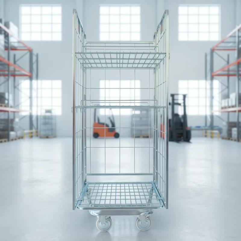 Metal Storage Cages Roll Trolley Cart with 500kg Load Capacity for Efficient Warehouse Organization
