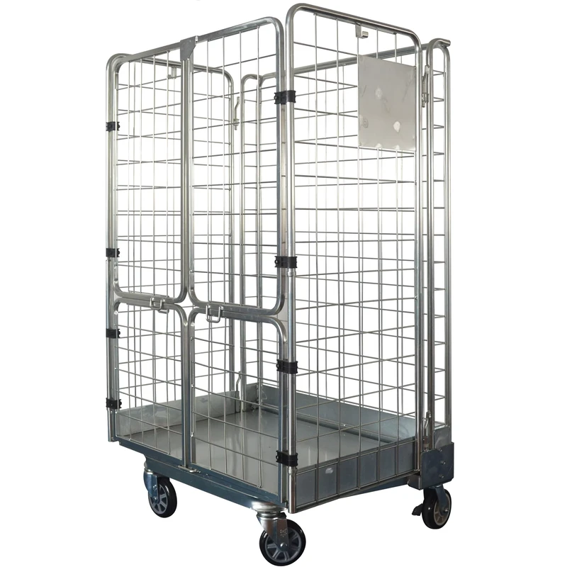 Metal Storage Cages With Wheels Wire Mesh Cage Folding Rolling Carts Security Roll Container