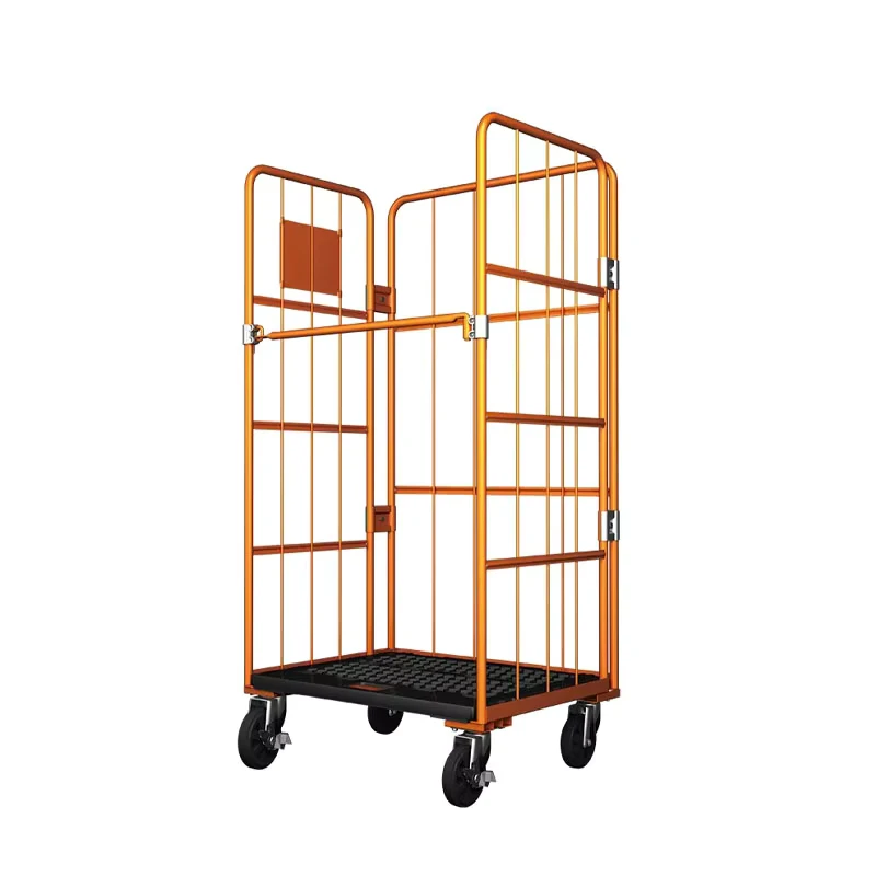 Metal Storage Cages on Wheels Supermarket Cage Trolley Rolling Containers Laundry Roll Cage with Plastic Base