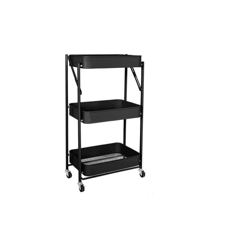 Metal Storage Shelf With Wheels Utility Dolly Grocery Shopping Storage Folding Trolley Cart With Wheels
