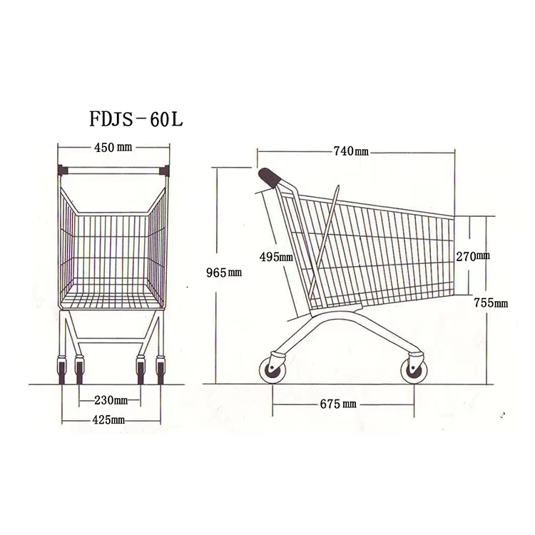 Metal Supermarket Shopping Cart 4 Wheel Portable Utility Cart