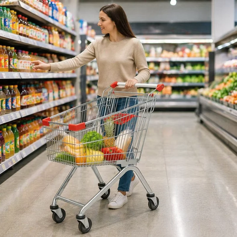 Metal Supermarket Shopping Trolleys Cart Anti-rust Coating Silent Wheels
