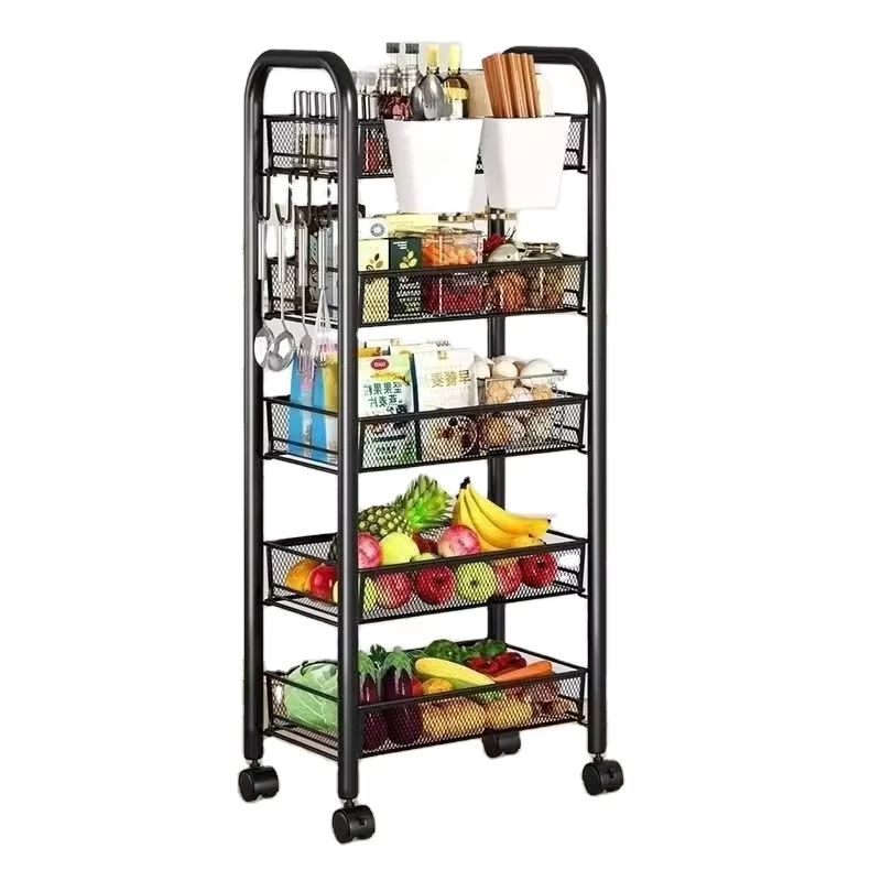 Metal Utility Rolling Cart 4 Tier Storage Trolley for Office Kitchen Bedroom Bathroom Spice Food Living Room