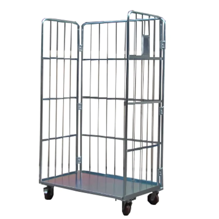 Midwell Factory Price Powder Coated Heavy Duty Wire Mesh Steel Roll Container Storage Cage Trolley