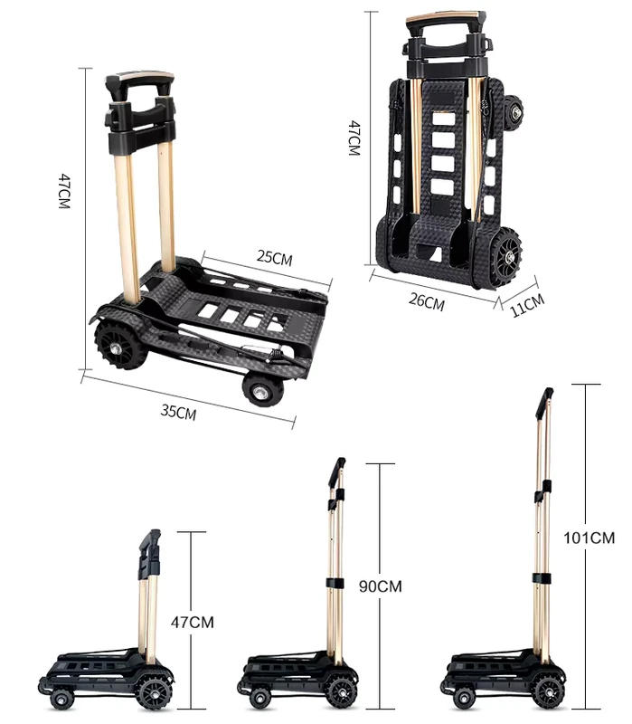 Mini Folding 4 Wheel Trolley Hand Truck Plastic Foldable Luggage Cart