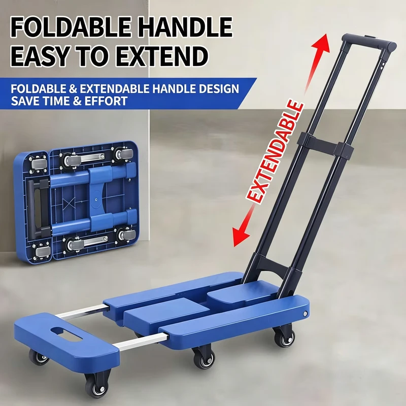Mini Portable Luggage Cart Lightweight Telescopic Pull Rod Trailer for Outdoor Camping and Office