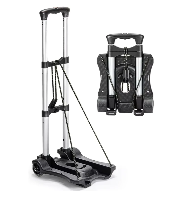Mini Size Foldable Hand Push Truck with 2 Wheels Portable Luggage Cart Trolley for Moving Airport Travel Use