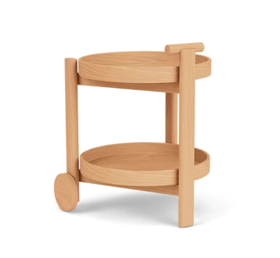 Minimalist 2 Tier Oak Bar Cart Sleek Natural Wood Rolling Kitchen Serving Trolley Multifunction Wheels Stylish Compact Storage