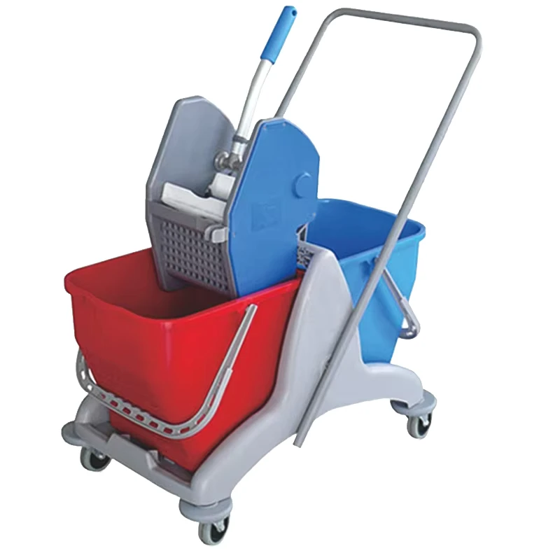 Mobile 36L Double Plastic Mop Bucket Trolley with Big Capacity Hand Free Wash Mop for Hotel Restaurant Mall Usage