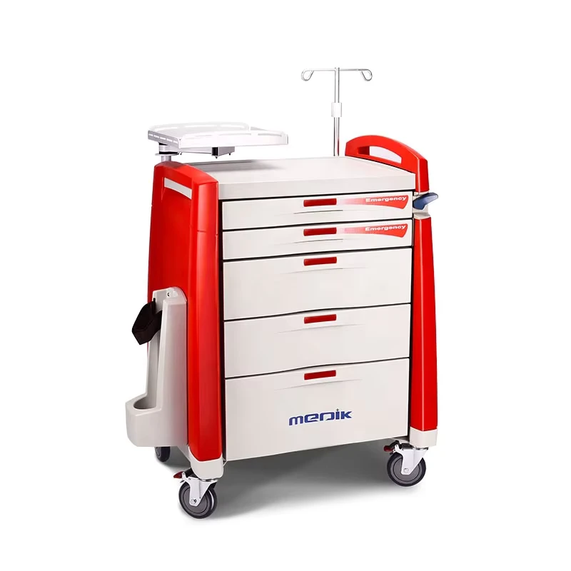 Mobile ABS Drugs Hospital Medical Crash Cart Plastic Emergency Medicine Trolley for Clinic