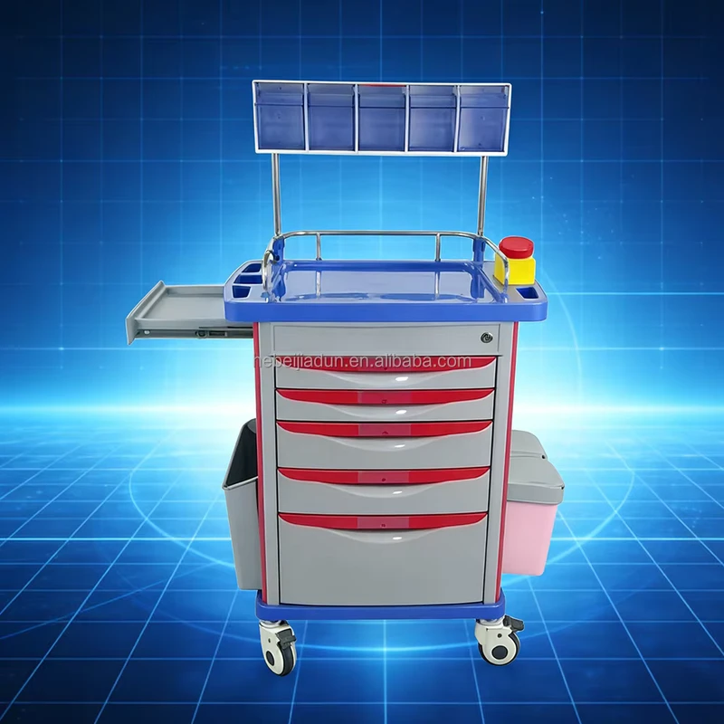 Mobile Anesthesia Cart with Silent Wheels Clinic Cart with Drawer ABS Material