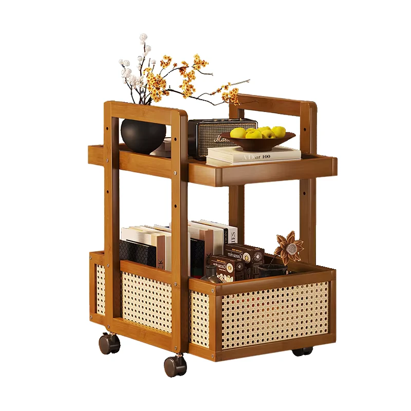 Mobile Coffee Table Multi functional Household Trolley Sofa Side Table in the Living Room Storage Rack Simple Small Bookshelf