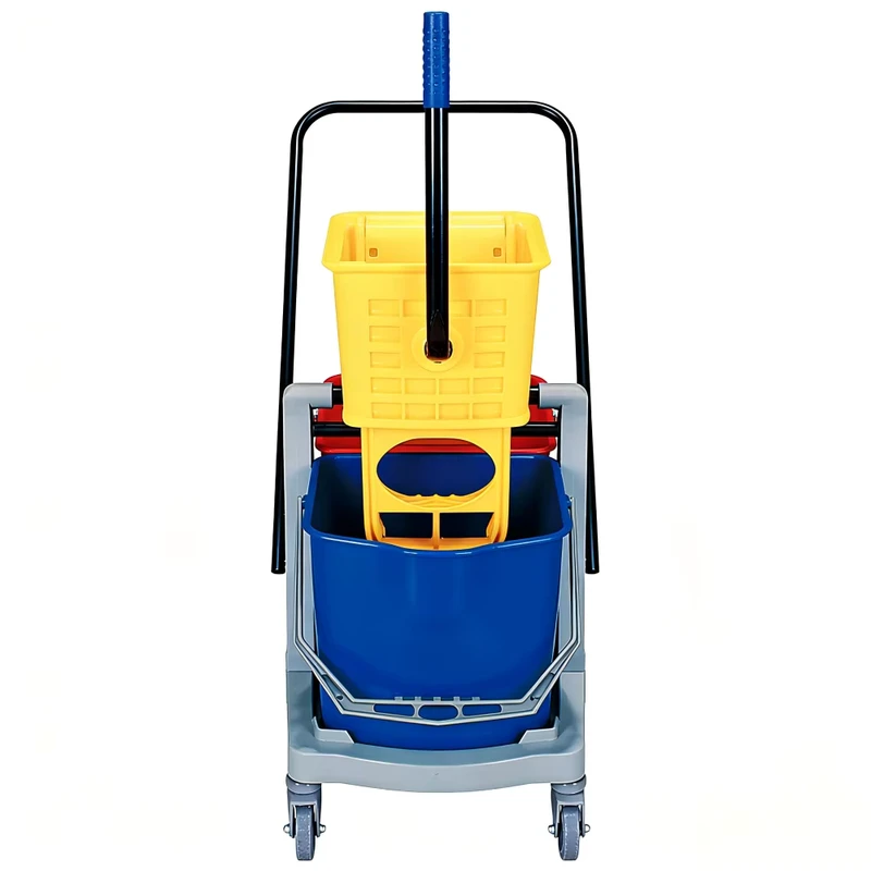 Mobile Compact Double Bucket Cart 34L Built in Wringer and Rubber Casters for Maneuverable Cleaning