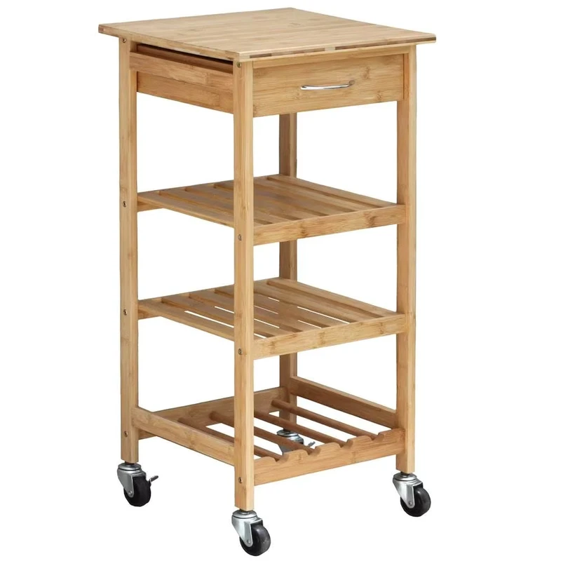Mobile Design Wide Bamboo Kitchen Trolley Trolley with Drawer Storage Items Food Storage Home Furniture Household Furniture