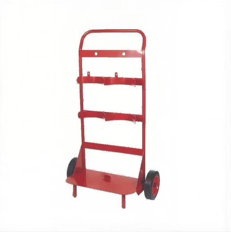 Mobile Fire Bell Protection Trolley with Hook for Two Fire Extinguishers Mild Steel Construction Powder Coated Hand Cart