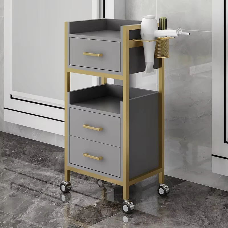 Mobile Hair Salon Styling Beauty Portable Trolley Tool Car White and Gold Salon Trolley