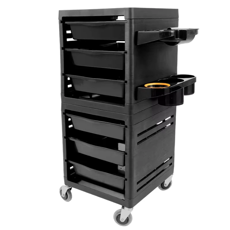 Mobile Hair Salon Trolley with Drawers and Dryer Holders Plastic Organizer Cart for Stylists