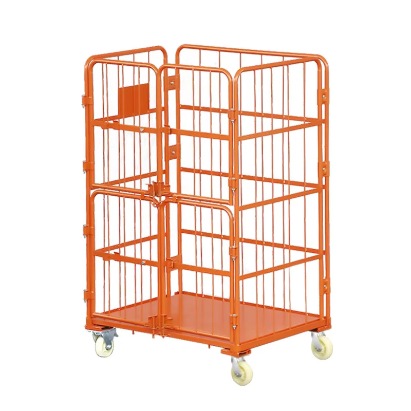 Mobile Heavy Duty Industrial Foldable Galvanized Steel Platform Transport Roll Cage Trolley with 3 Mesh Sides OEM Customizable