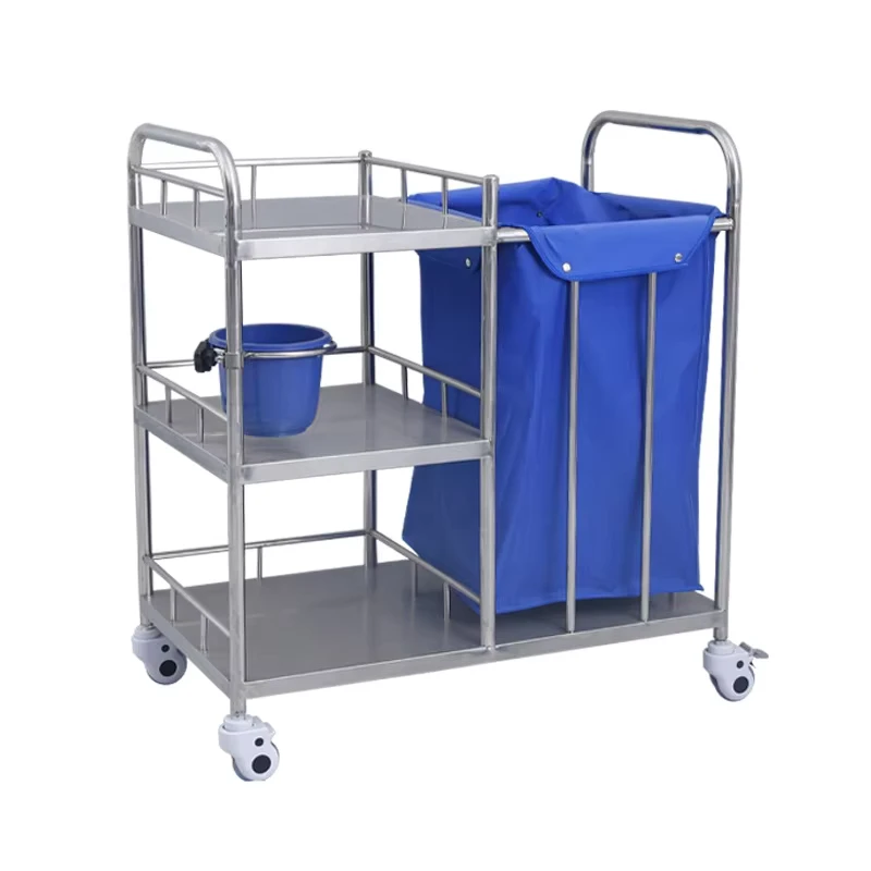 Mobile Linen Trolley Stainless Steel Trolley Housekeeping Cleaning Laundry Cart Hospital Furniture