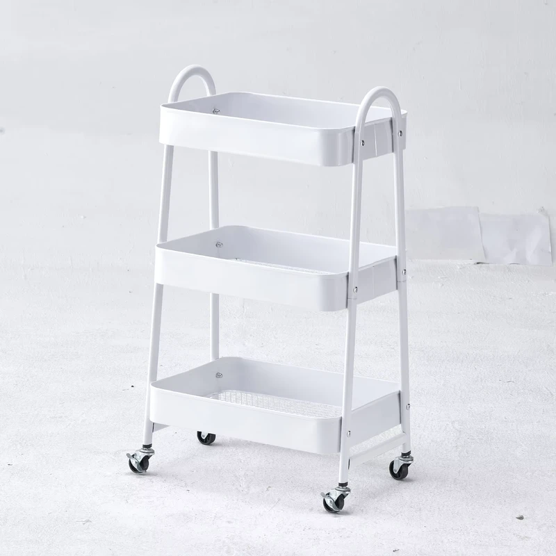 Mobile Metal Rolling Kitchen Storage Trolley with Baskets Storage Shelf Holder & Rack