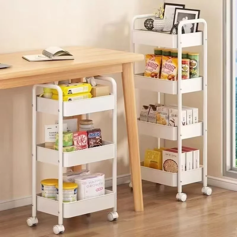 Mobile Metal Standing Type Household Organizer Trolley Storage Rack Utility Cart for Bedroom Kitchen Living Room Floor Use