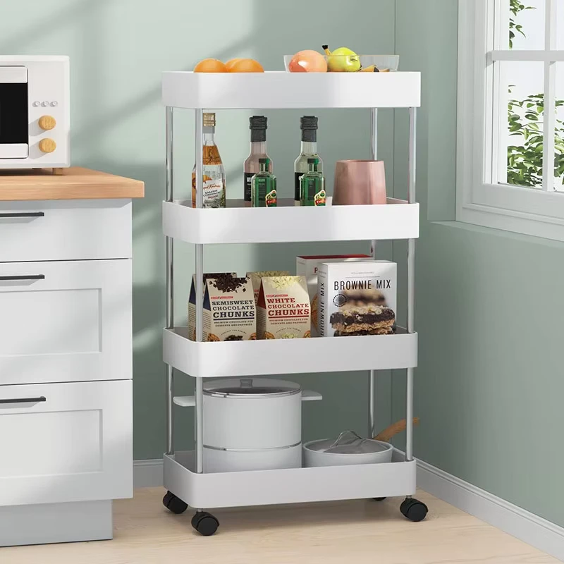 Mobile Modern Plastic Crevice Rack with 3 Shelves and 3 Drawers Easy Install and Clean Floor Standing Kitchen Storage Cart