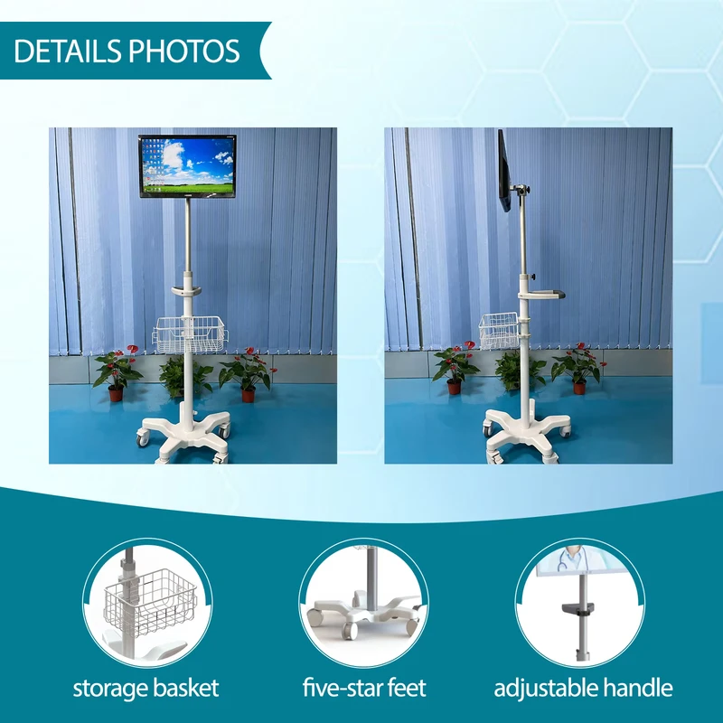 Mobile Monitor Stand Aluminum Alloy Medical Instrument Patient Monitor Trolley for Hospital