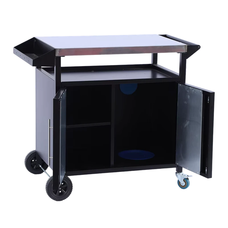 Mobile Outdoor Grill Table Stainless Steel BBQ Prep Cart Pizza Oven Station Kitchen Cabinet For Pizza Making Parties