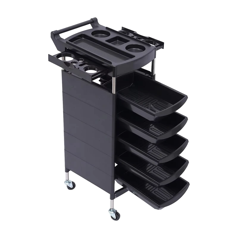 Mobile Plastic Professional Beauty Hairdressing Black Cabinet Trolley for Hair Salon and Barber Shop