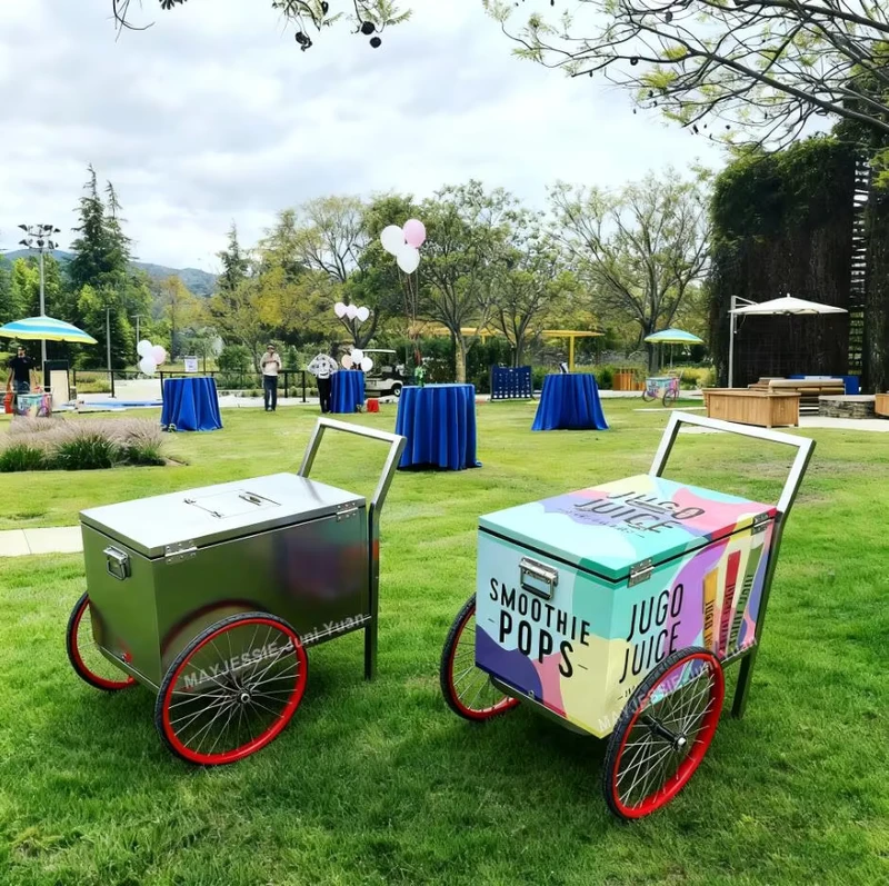 Mobile Retail Fast Food Ice Cream Gelato Popsicle Display Vending Cart Trolley Hand Push Ice Cream Cart