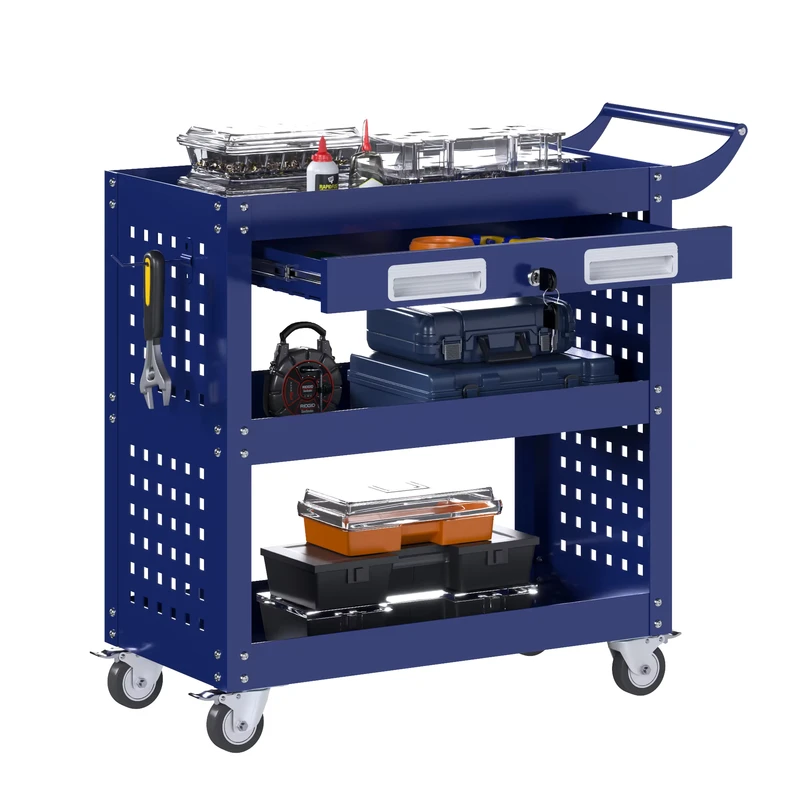 Mobile Steel Tool Cart for Workshop Utility Trolley Cabinet with 4 Wheels OEM Customizable Blue 3 Year Warranty