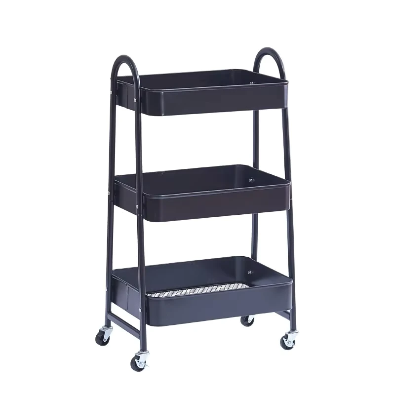 Mobile Storage Rack Household Multi Layer Cart with Wheels Snack Storage Save Space Bedroom 3 Tiers Trolley Kitchen Basket Rack