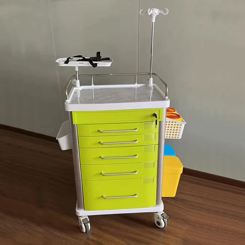 Mobile Surgical Trolley with Stainless Steel Top and Easy Clean Surface for Operating Theater Clinical Efficiency with IV Pole