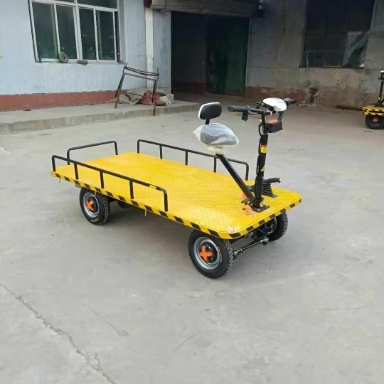 Mobile Warehouse Carrying Handing Electric Hand Trolley Platform Cart With Guardrail