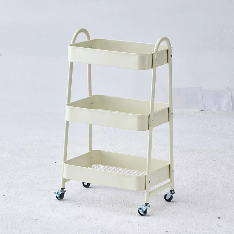 Modern 3 Tier Iron Foldable Waterproof Eco Friendly Heavy Duty Portable Kitchen Storage Cart Wheels Durable Rack Holder