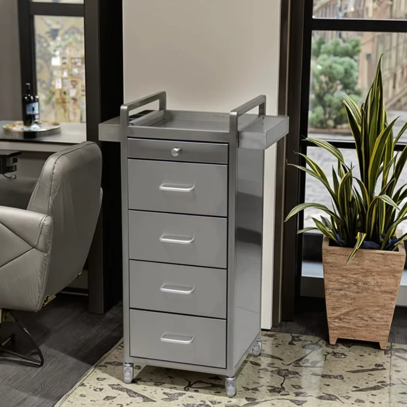 Modern 4 Layer Stainless Steel Tool Storage Cabinet Exclusive Salon Dye Cream Cart with Metal Material Salon Trolley