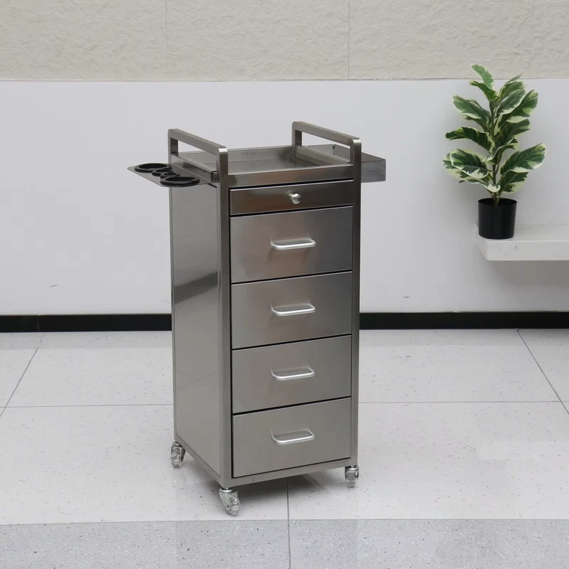 Modern 4 Layer Stainless Steel Tool Storage Cabinet Exclusive Salon Stainless Steel Dye Cart with Metal Material Salon Trolley
