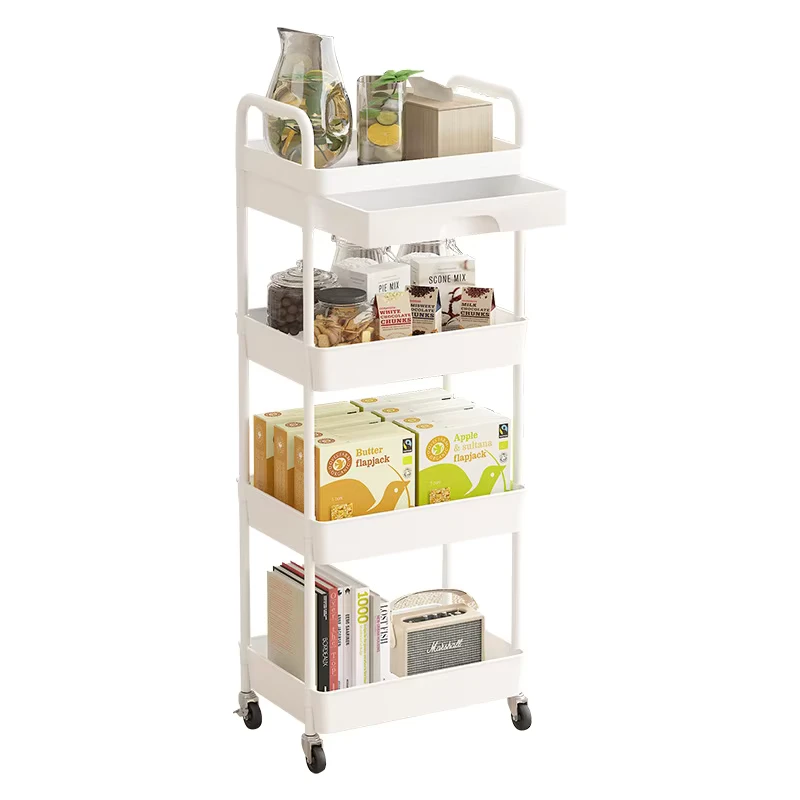 Modern 4 Tier Metal Utility Rolling Cart Mobile Multi Function Storage Trolley Organizer Sustainable Detachable Design for Home