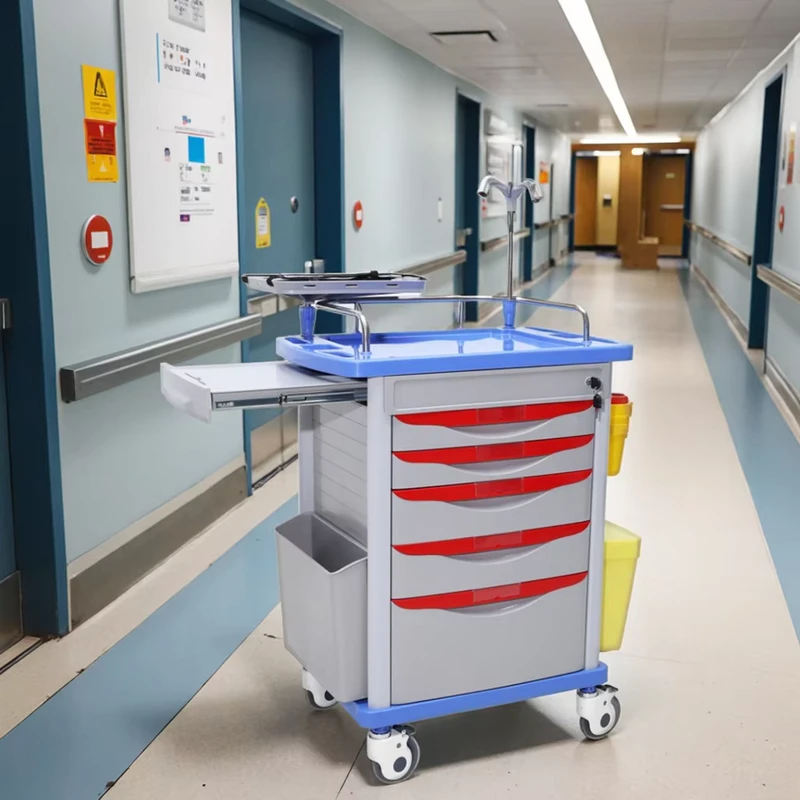 Modern ABS Compact Field Medical Cart with CPR Capability Drug Storage 4 Castor Individual Lock for Hospital Hotel Dining Use