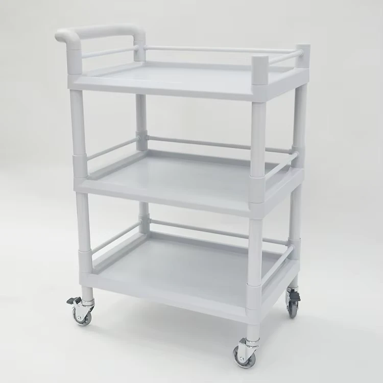 Modern ABS Molding Large Storage Medical Trolley 3 Layered Shelf Rolling Cart 4 Noiseless Casters Hospital Transport