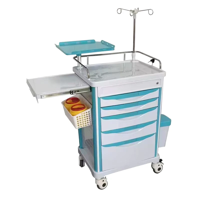 Modern ABS Plastic Hospital Emergency Rescue Trolley with Power Sockets and Wheels