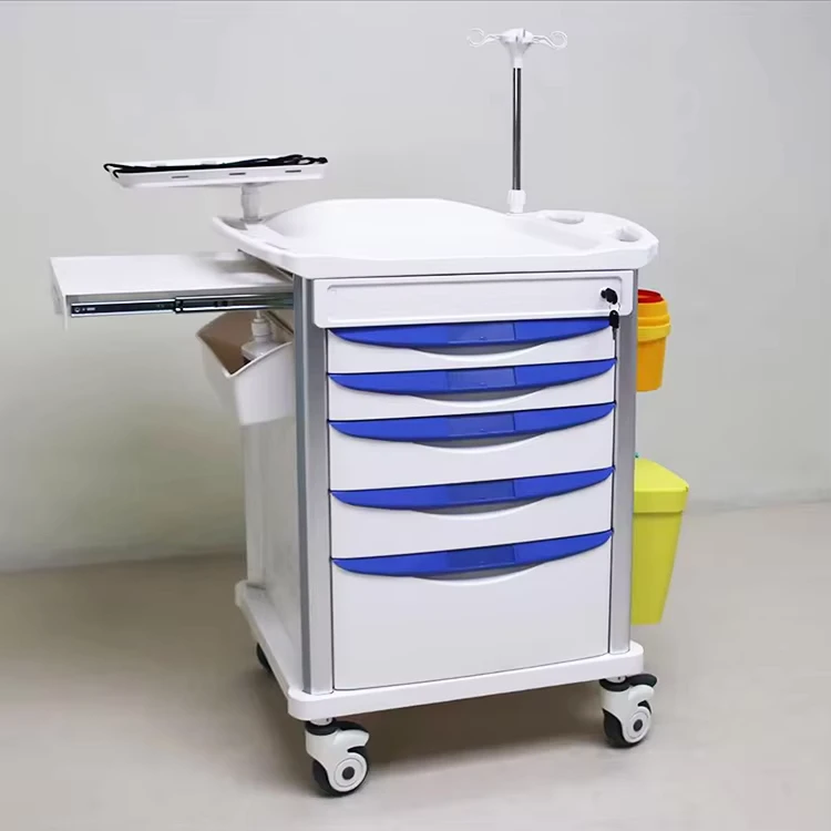 Modern Adjustable Hospital Drug Cart Emergency Medical Trolley with Silent Casters