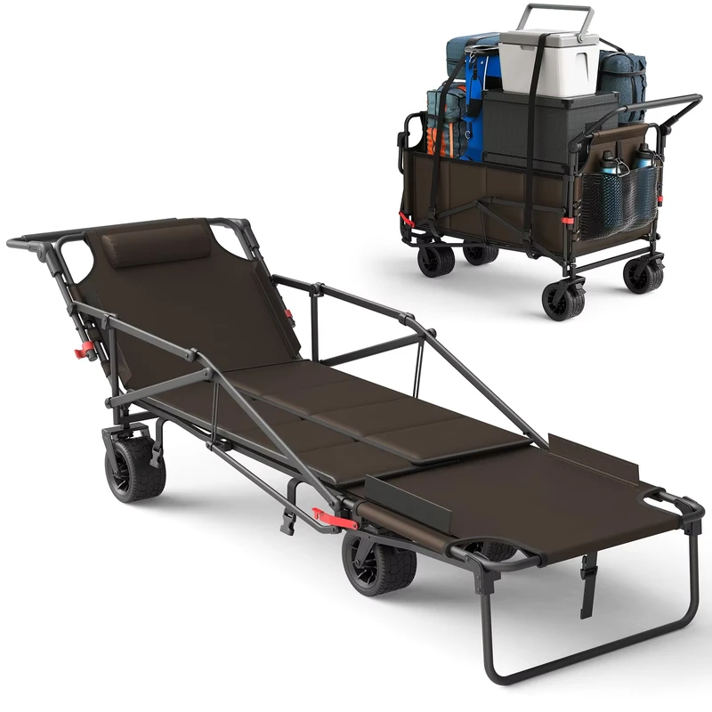 Modern Aluminum Alloy 4 Wheel Outdoor Utility Cart for Camping Beach & Shopping Folding Wagon Bench Seat Dog Leash Heavy Duty