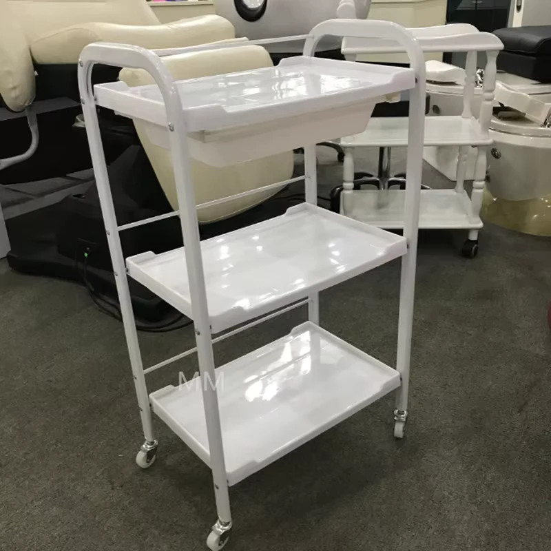 Modern Beauty Salon Plastic Trolley with 3 Layers 4 Wheels Easy Moving Hairdressing Cart for Hotel Home Office & Workshop