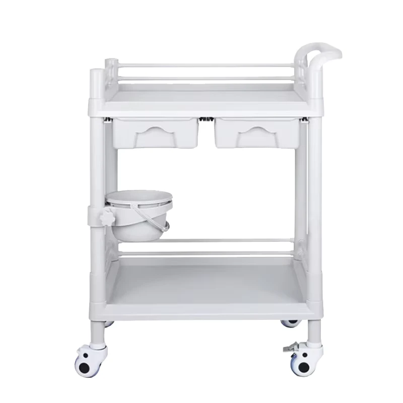 Modern Design 2 Layer Drawers Medical Delivery Cart ABS Plastic Hospital Trolley for Dental Clinic Beauty Salon Laundry OEM