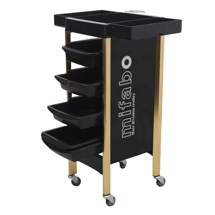 Modern Design Barber Shop Equipment Hairdressing Tool Cart with Black Plastic Drawer Salon Storage Trolleys with Wheels