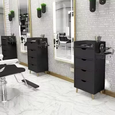 Modern Design Foldable Wood Salon Trolley with Drawer and Mirror Table for Hair Salon and Workshop Storage Easy Moving
