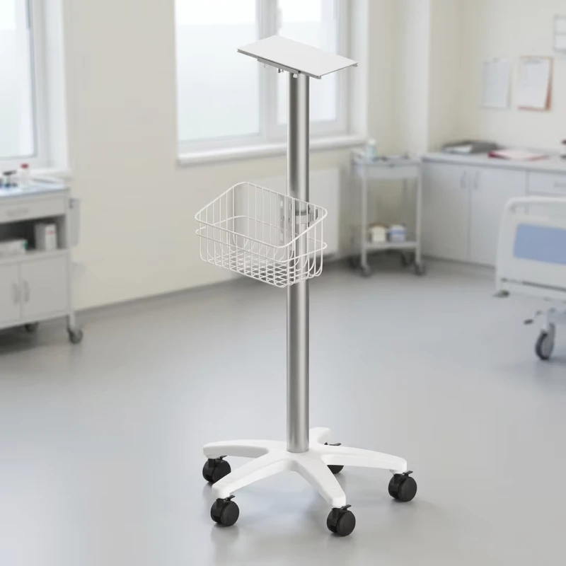 Modern Design Hospital Medical Monitor Trolley Stand Stainless Steel Adjustable Height 5 Drawers Commercial Clinic Use