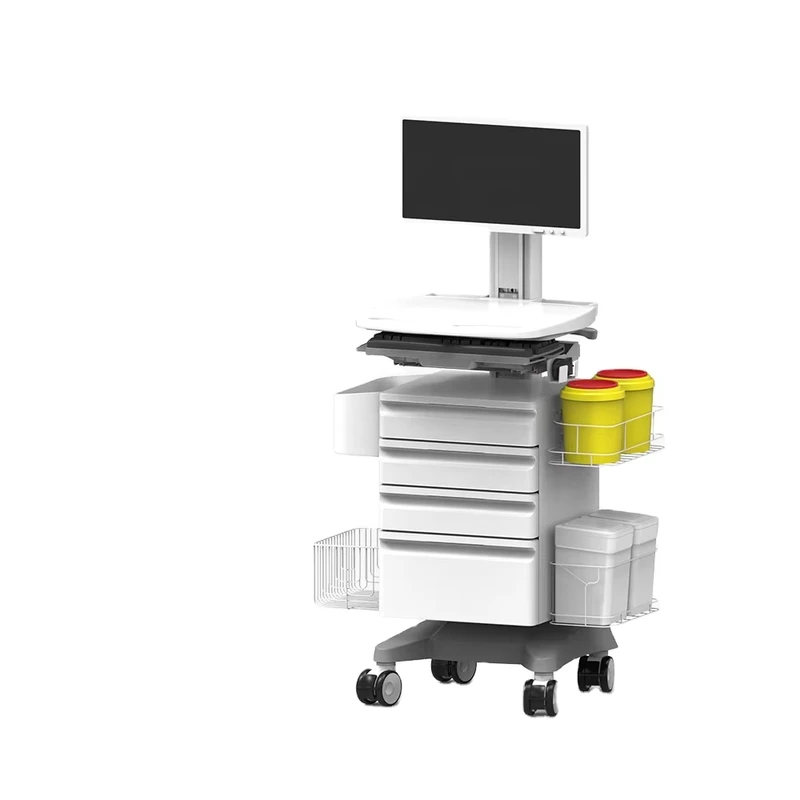 Modern Design Hospital Workstation Nursing Cart with Plastic Aesthetic Medical Trolley Computer Cart