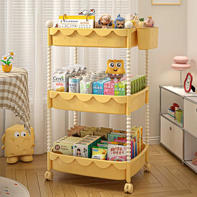 Modern Design Large Capacity Snack Storage Box Yellow Storage Basket Rack for Food Multi layer Mobile Organizer Cart